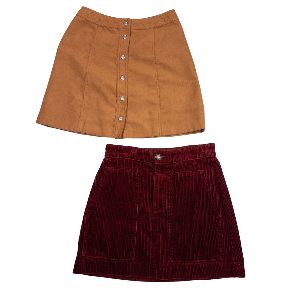 Unbranded Mini Skirt Bundle Women Size‎ 6 Tan Faux Suede Burgundy Corduroy Good